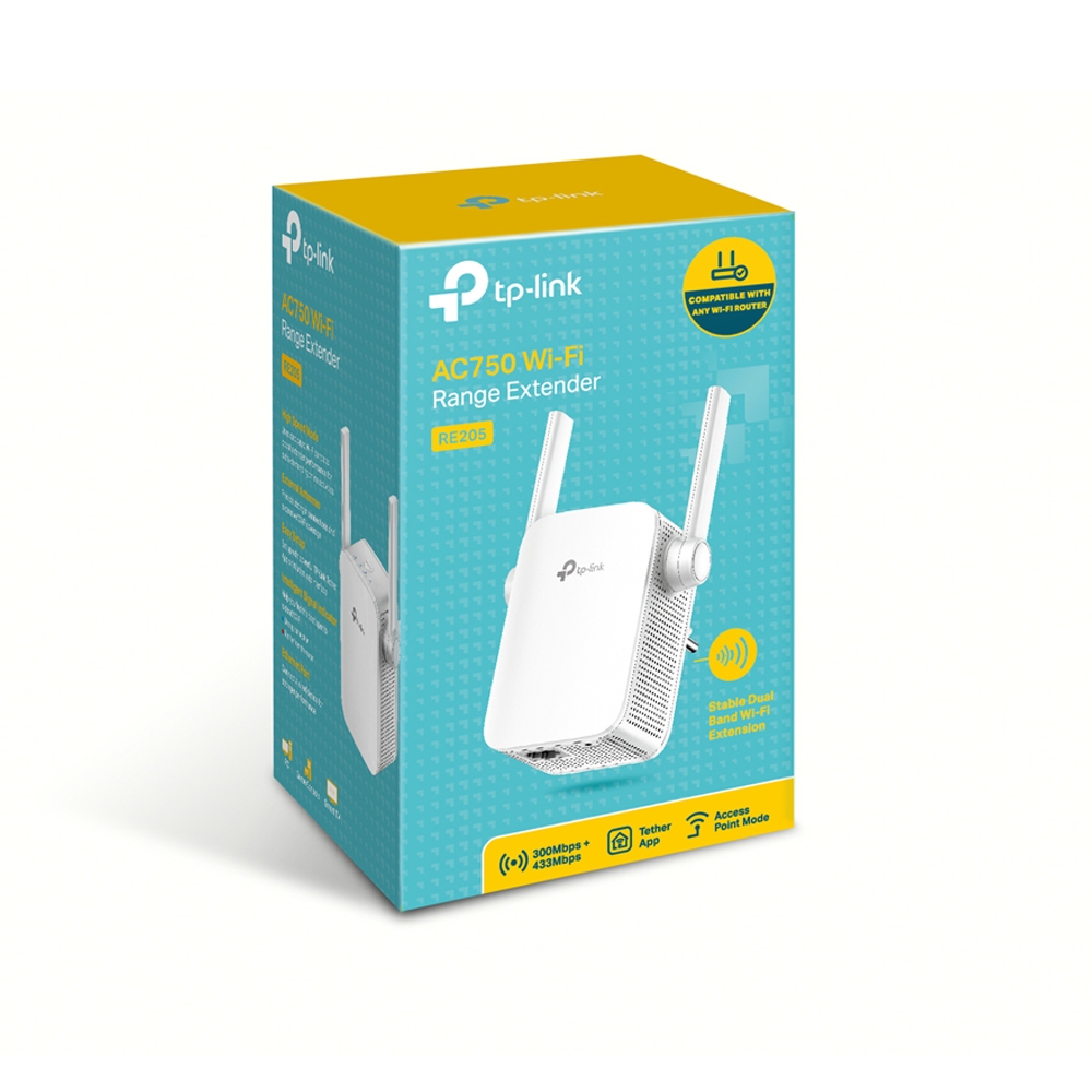 EXTENSOR DE RANGO TP LINK RE205 AC750 DUAL BAND  2 ANT  EXTERNAS   MODO AP  WPS