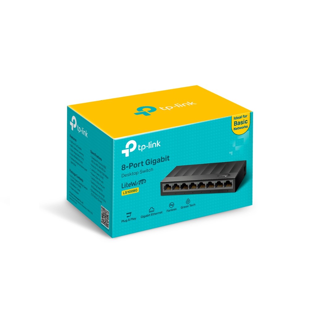 SWITCH TP LINK LS1008G 8 PUERTOS GIGABIT ETHERNET  CUBIERTA PLASTICA  PLUG AND PLAY