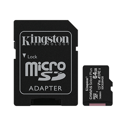MICRO SDHC KINGSTON 64GB CON ADAPTADOR  CANVAS SELECT PLUS 100R CL10 UHS I