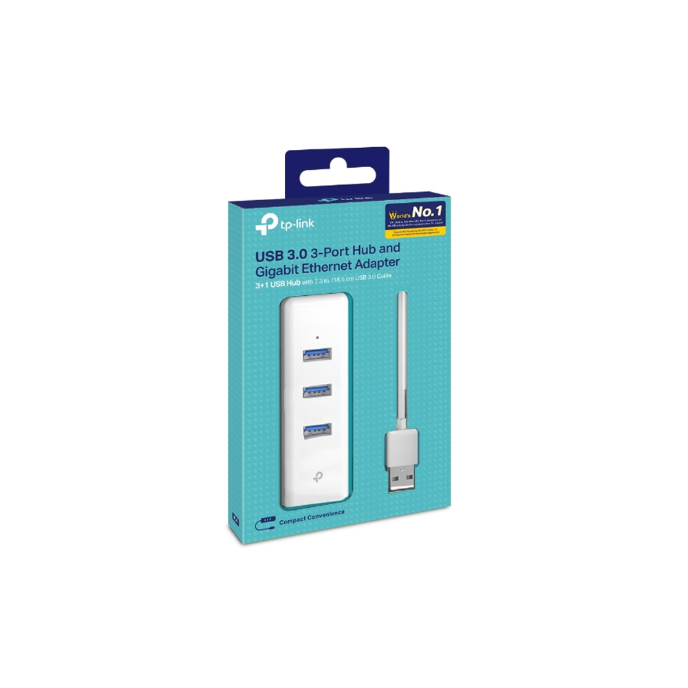 ADAPTADOR DE RED TP LINK UE330 USB 3 0 A 1 PUERTO GIGABIT ETHERNET Y HUB DE 3 PUERTOS USB