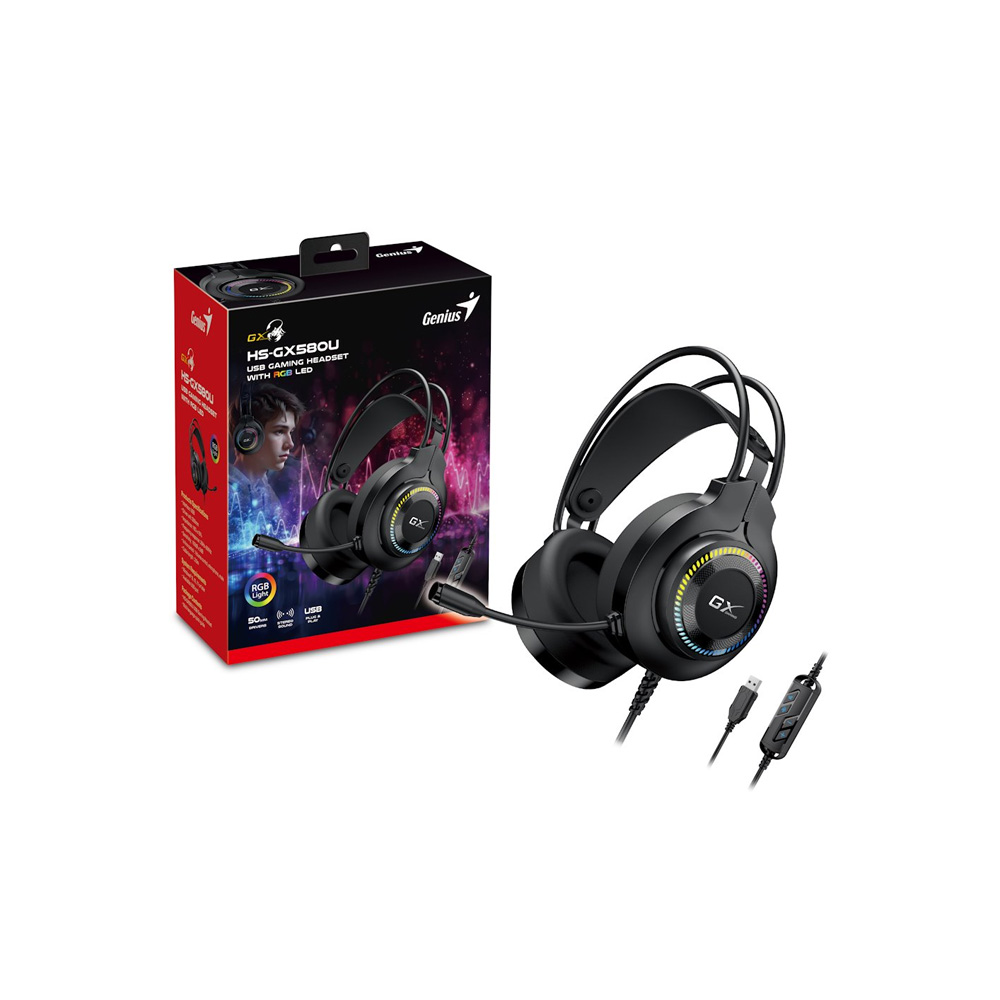 HEADSETS GENIUS HS GX580U GAMING USB NEGRO CON RGB LED