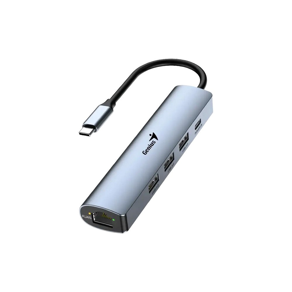 HUB GENIUS UH545 USB C A 5 PUERTOS  3 USB A  1 USB C  1 RJ45 GE WIN 10  11  MAC