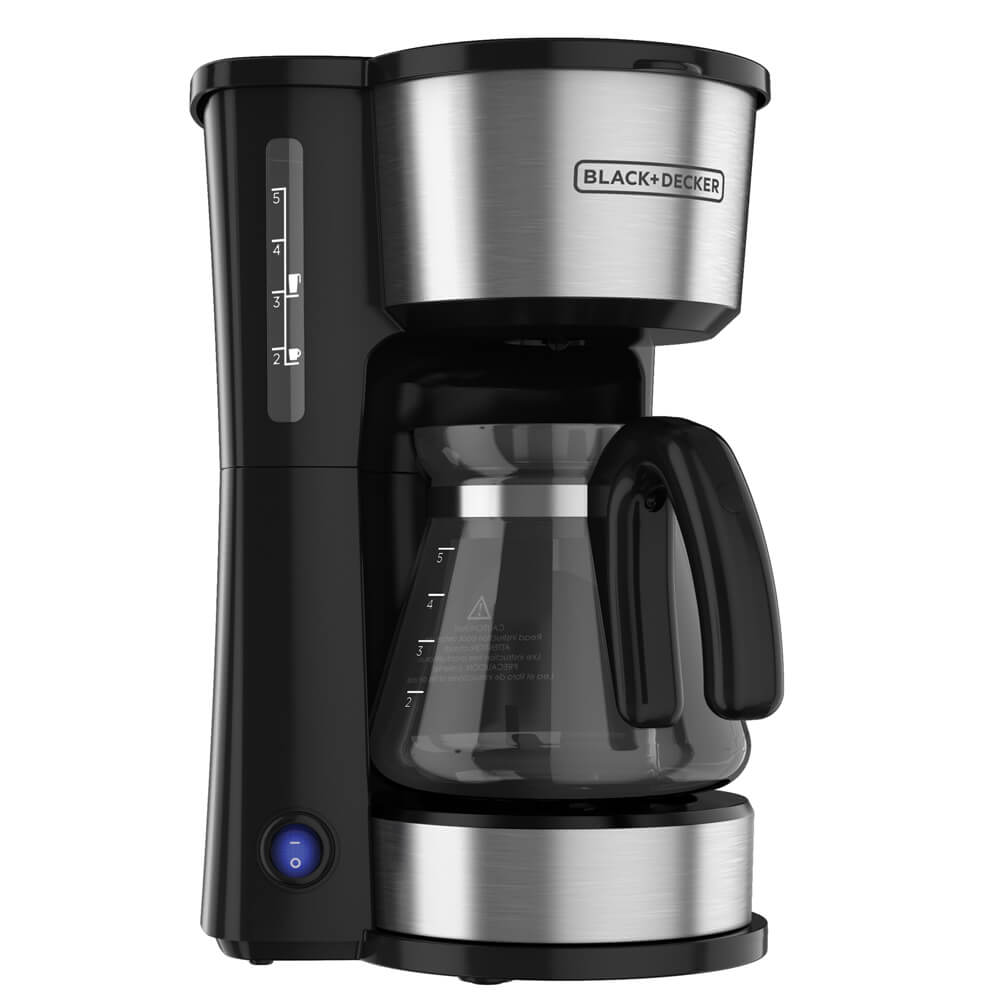 CAFETERA BLACK DECKER-4 EN 1 - 5 TAZAS CON ENVASE DE ACERO INOX.-FILTRO PERMANENTE-BOTON ENCENDIDO Y APAGADO-NEGRA