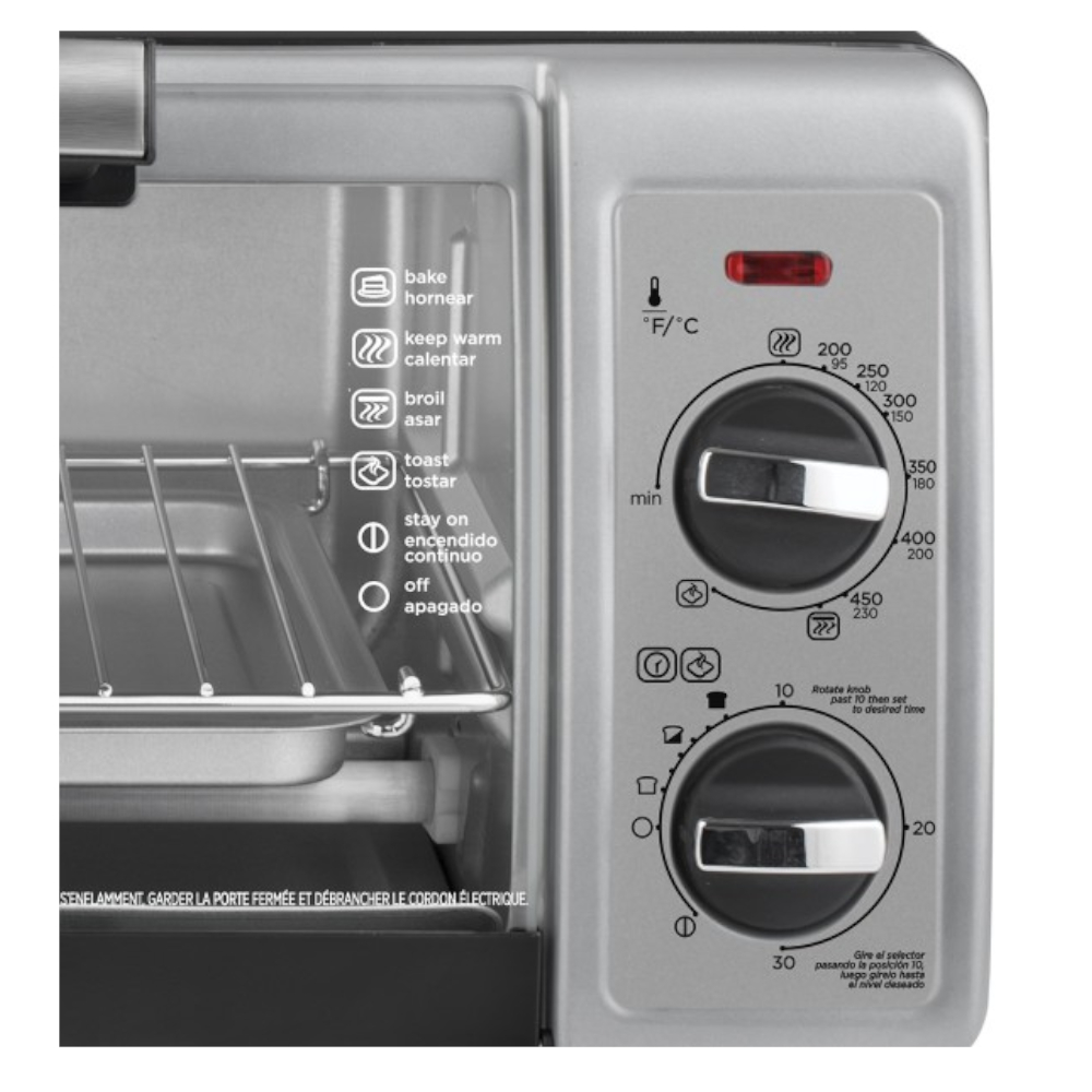 HORNO TOSTADOR BLACK DECKER 4 REBANADAS CONVECCION NATURAL 1150W 11LTS ACERO INOX 