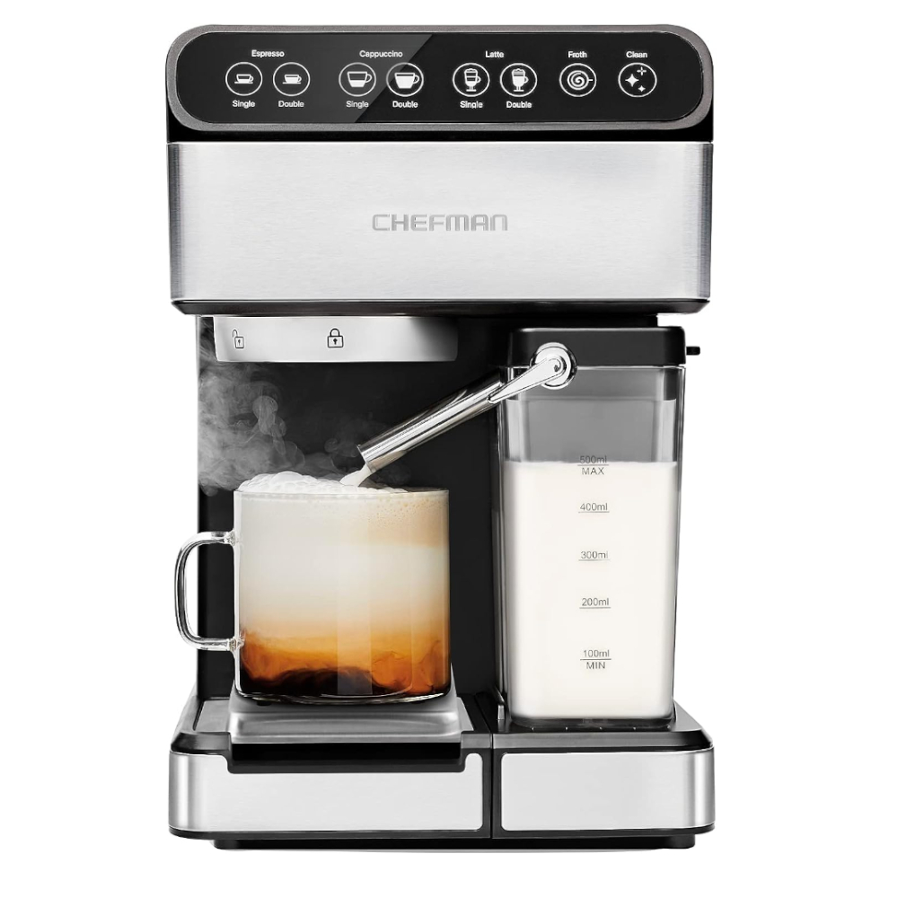 CAFETERA EXPRESO CAPUCHINO LATE CHEFMAN 6 EN 1 TOUCH CON 15 BARES 1 8LTS ACERO INOX 