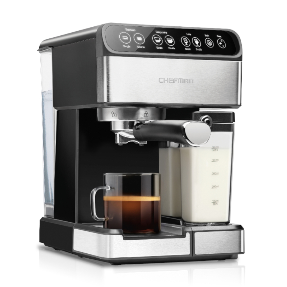 CAFETERA EXPRESO CAPUCHINO LATE CHEFMAN 6 EN 1 TOUCH CON 15 BARES 1 8LTS ACERO INOX 