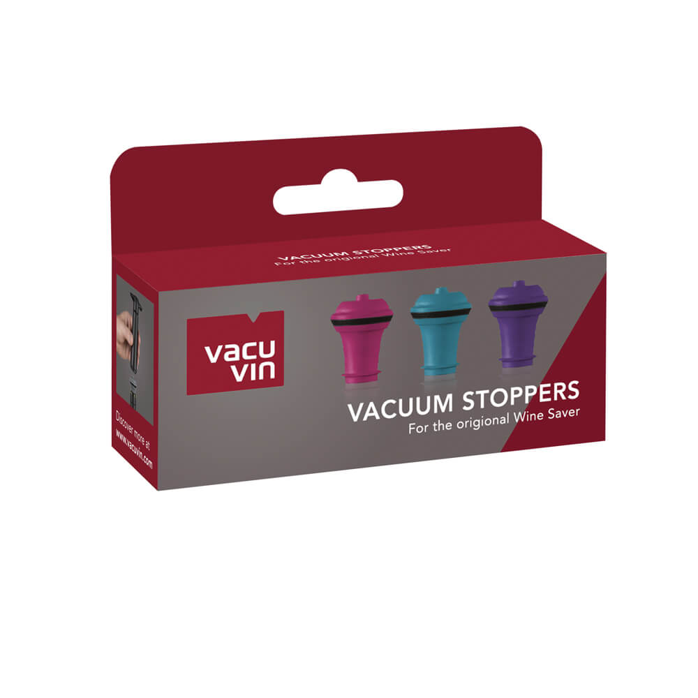 TAPON AL VACIO PARA VINO VACU VIN 3PCS COLOR ROSA/CELESTE/MORADO