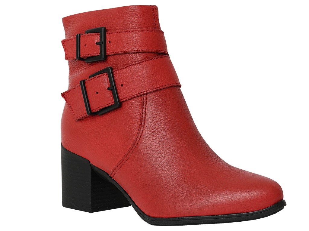 Botin De Cuero Rojo Con Hebillas
