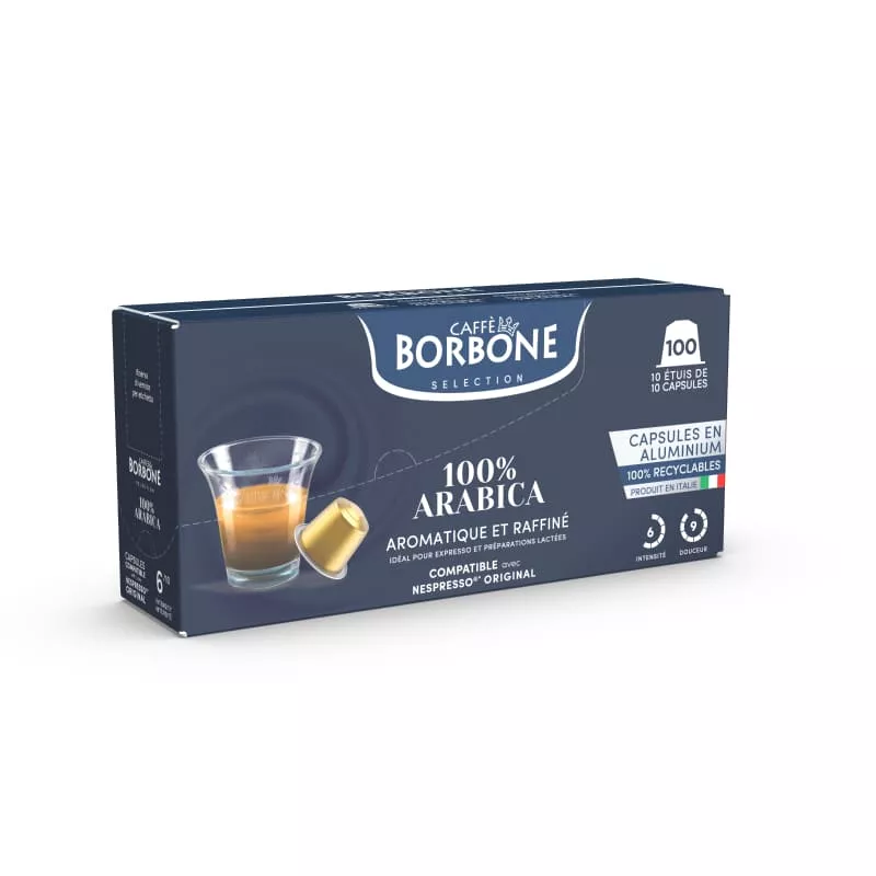 100% Arábica - Cápsula de aluminio compatible con máquina Nespresso®* - Borbone