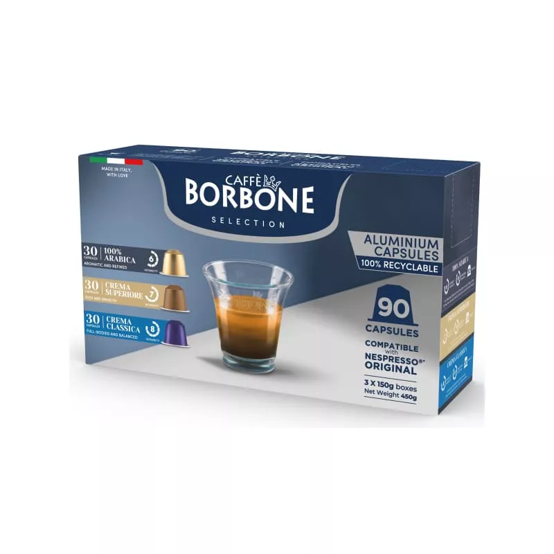 Paquete variado de 90 cápsulas de aluminio compatible con máquina Nespresso®* - Borbone