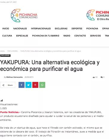 Pichincha Comunicaciones: YAKUPURA Una alternativa ecológica y económica para purificar el agua