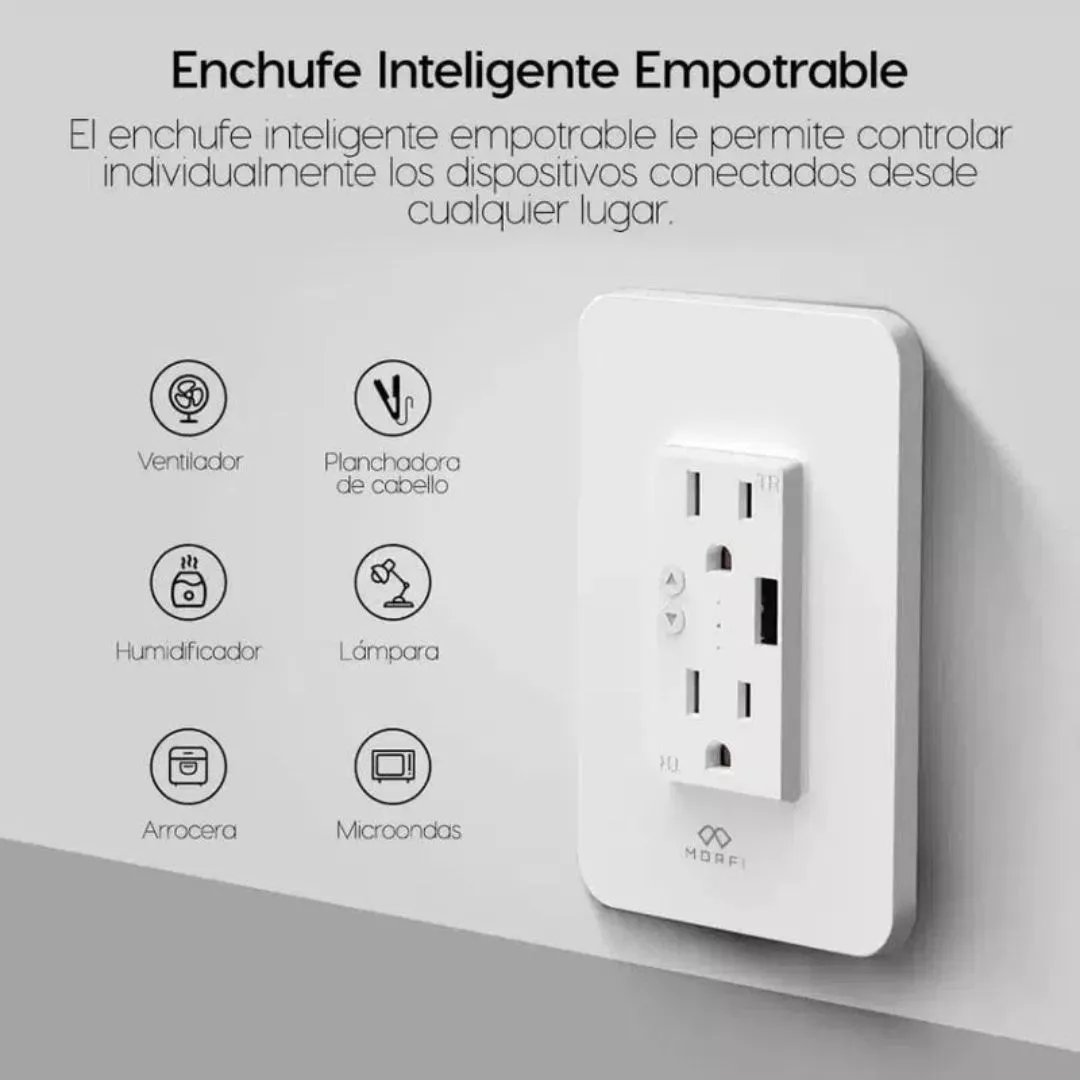 Morfi Enchufe Empotrable - Enchufe Inteligente WiFi - Plug inteligente - Funciona con Alexa y Asistente de Google