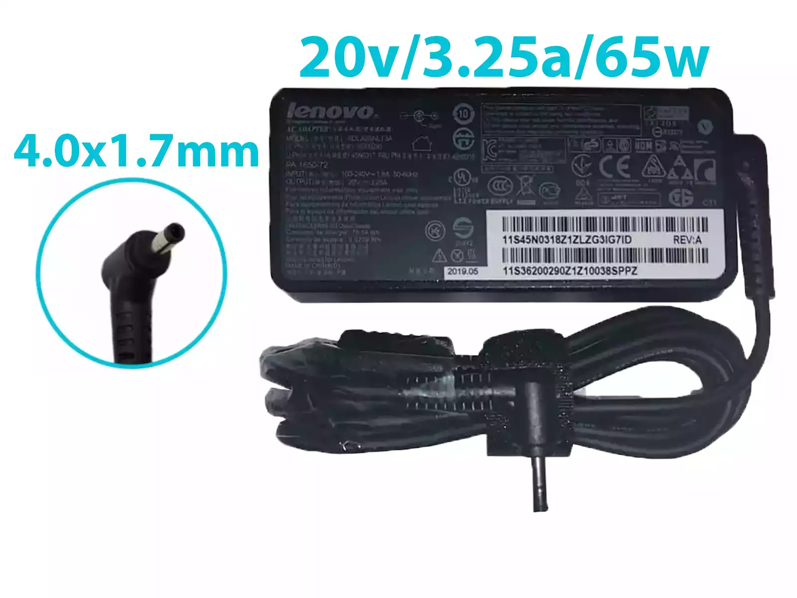 CARGADOR LAPTOP LENOVO 20V 3.25A PLUG MINI NEGRO