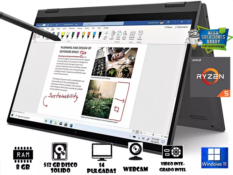 COMPUTADOR PORTATIL LENOVO FLEX 5 RYZEN 5  8/512GB