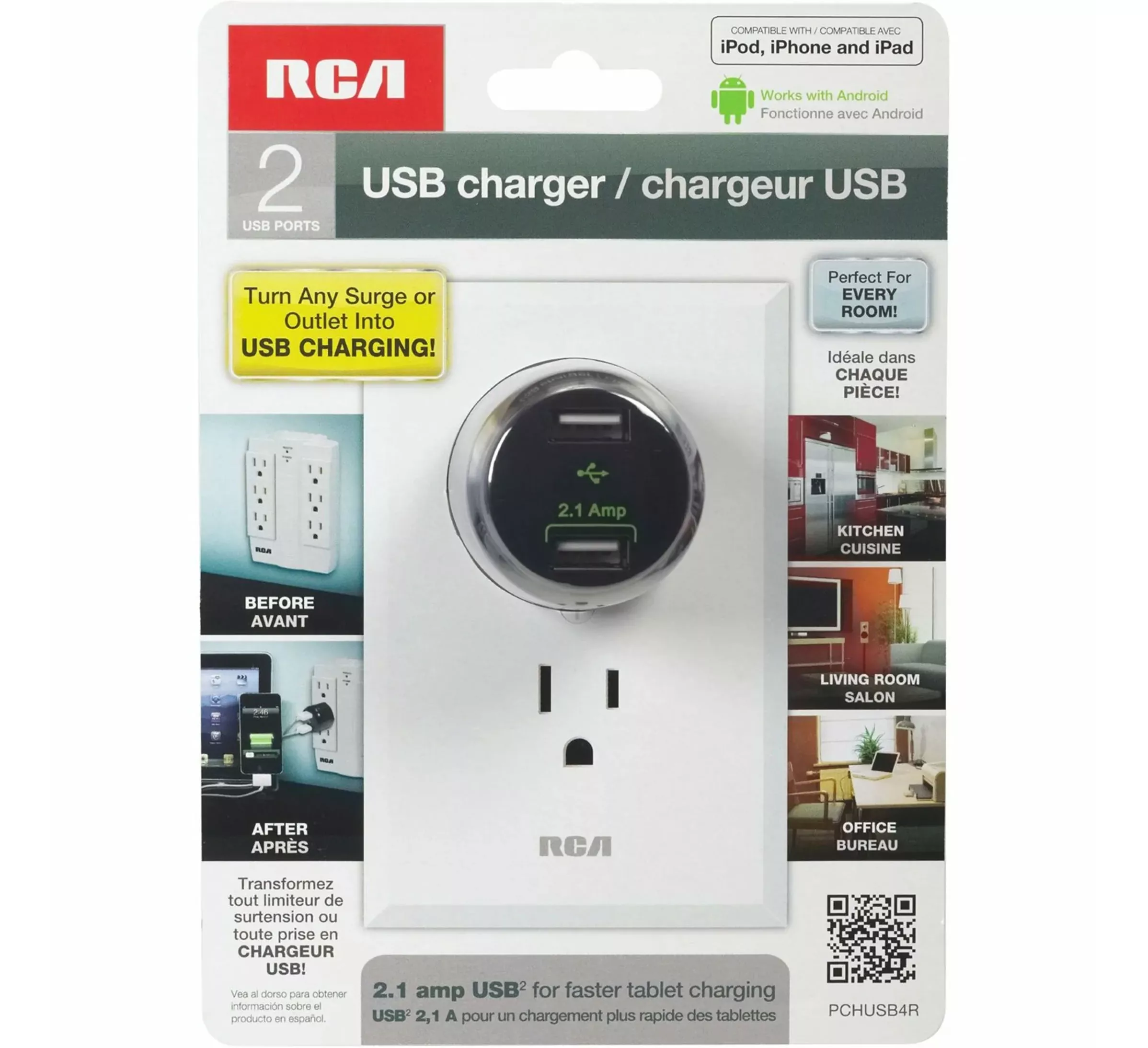 RCA CARGADOR DE PARED  2 PUERTOS USB 2.1