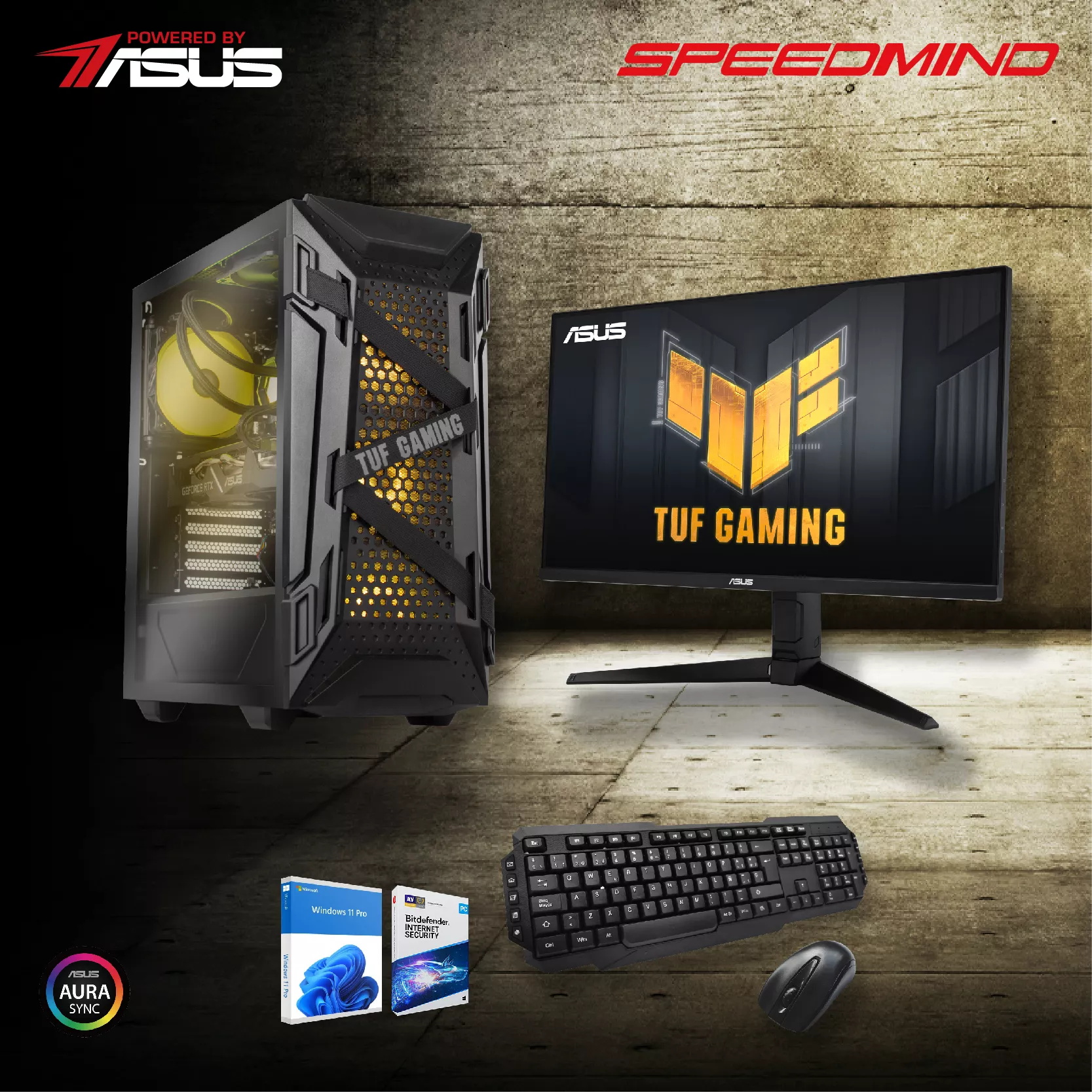 Computadora Speed-MidGaming I5-13400- 16GB RAM DDR5- RTX3050 8GB- 1TB NVMe- W11 Pro- Antivirus Bitdefender- Monitor gaming Asus 27" FHD- Powered By ASUS