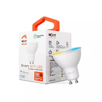 Nexxt Solutions Connectivity   Light Bulb   GU10 CCT 110V   Conexion Wi Fi   Bombillo de luz blanca   Compatible con Amazon Alexa y Google Assistant   400 lumen   4W equivalente a 40w    110V  220V