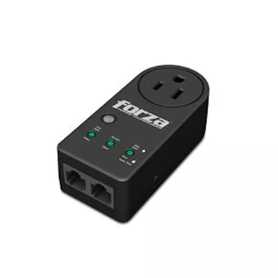 Forza Surge Zion 2K10   Supresor de sobrevoltaje   110V US   1 RJ45   1 Salida   Rango de Voltaje 90 140 VAC   Proteccion de Picos IMAX 18000A   Color Negro