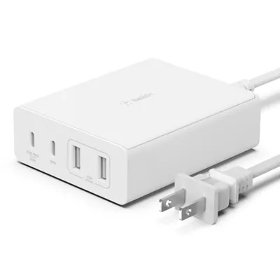 Belkin   Adaptador de corriente   tecnologia GaN   108 vatios   Fast Charge  PD 3 0   4 conectores de salida  2 x USB  2 USB C    blanco Cargador