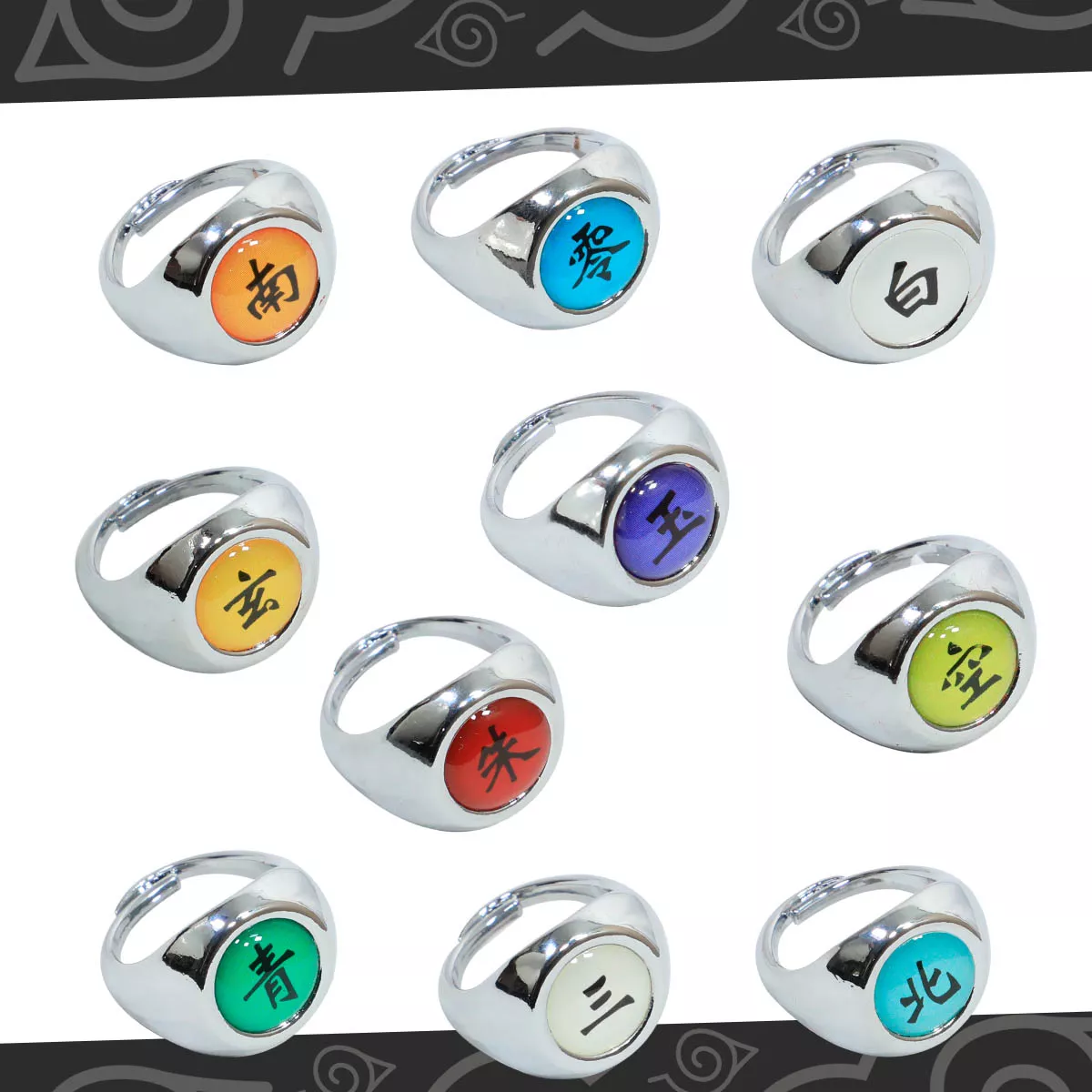 Naruto Anillos Akatsuki Caja de 10 Anillos Precio x Unidad