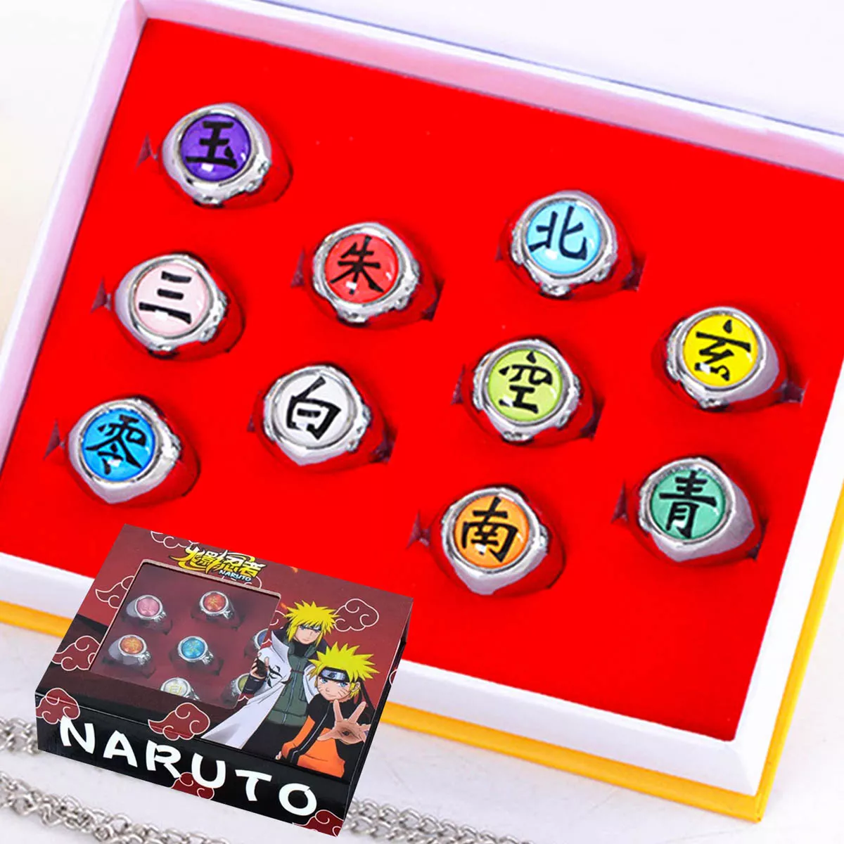 Naruto Anillos Akatsuki Caja de 10 Anillos Precio x Unidad