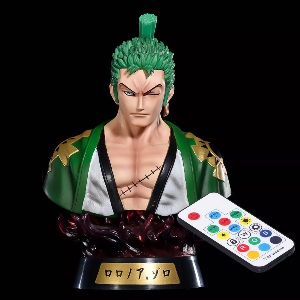 One Piece Roronoa Zoro Lámpara Led RGB Busto Estatua PVC 17cm