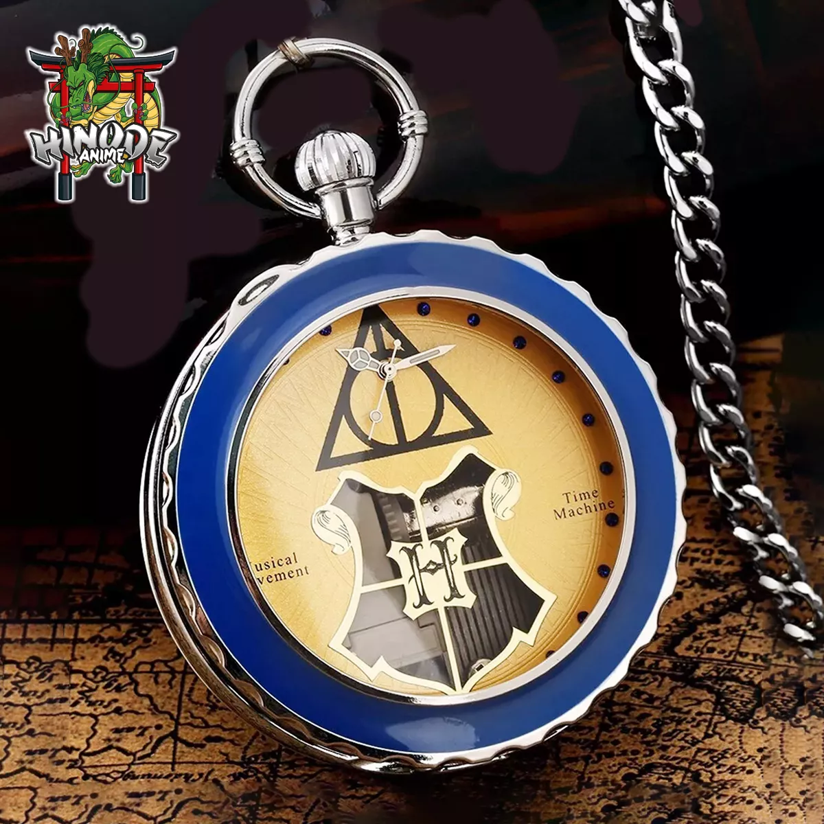 Harry Potter Reloj de Bolsillo Azul Con Caja Musical A Cuerda M2
