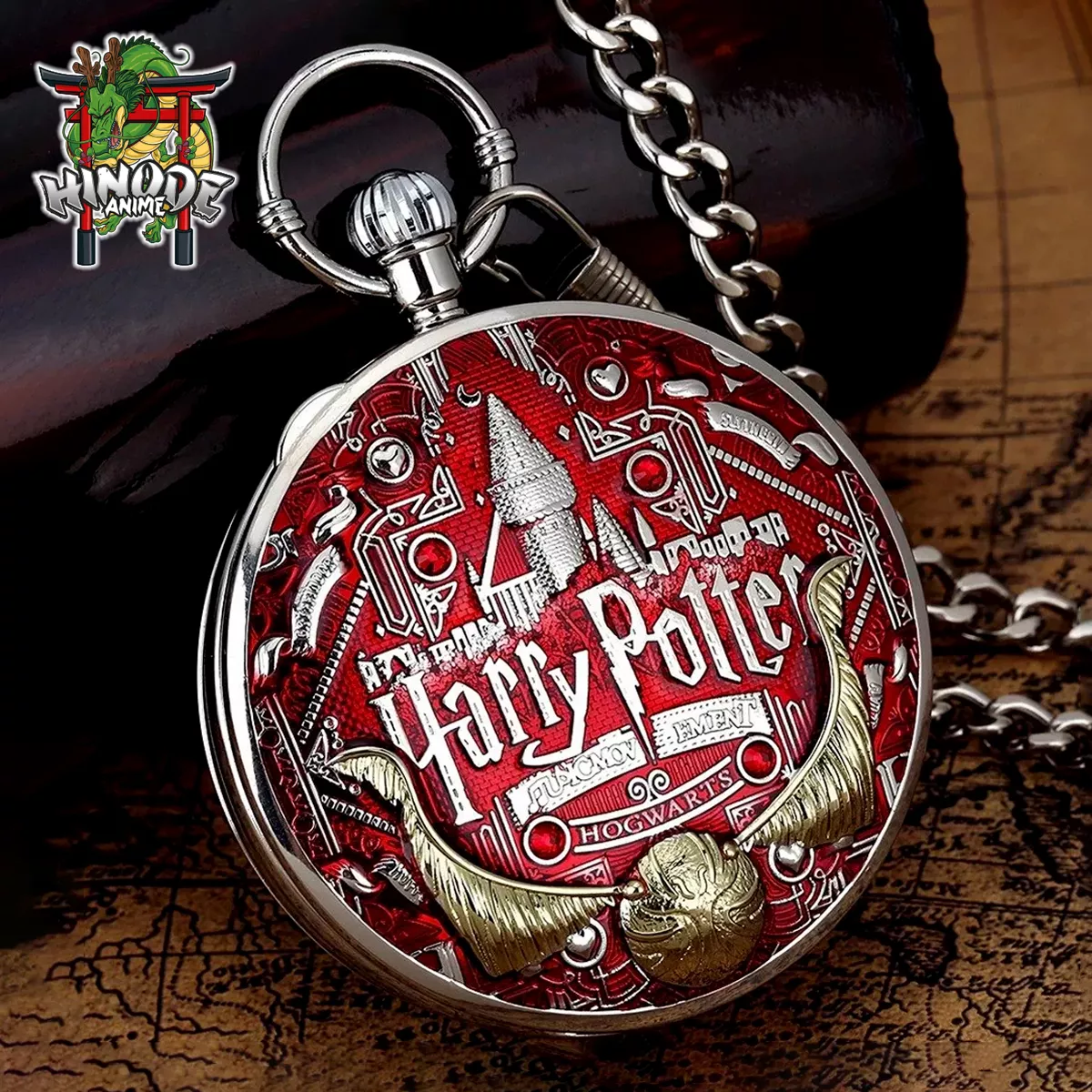 Harry Potter Reloj de Bolsillo Con Caja Musical A Cuerda Rojo M1