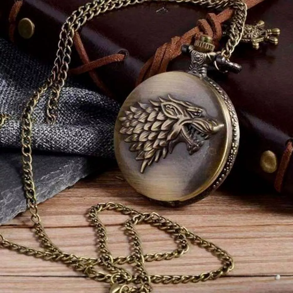 Game Of Thrones Casa Stark Reloj de Bolsillo Vintage Collar