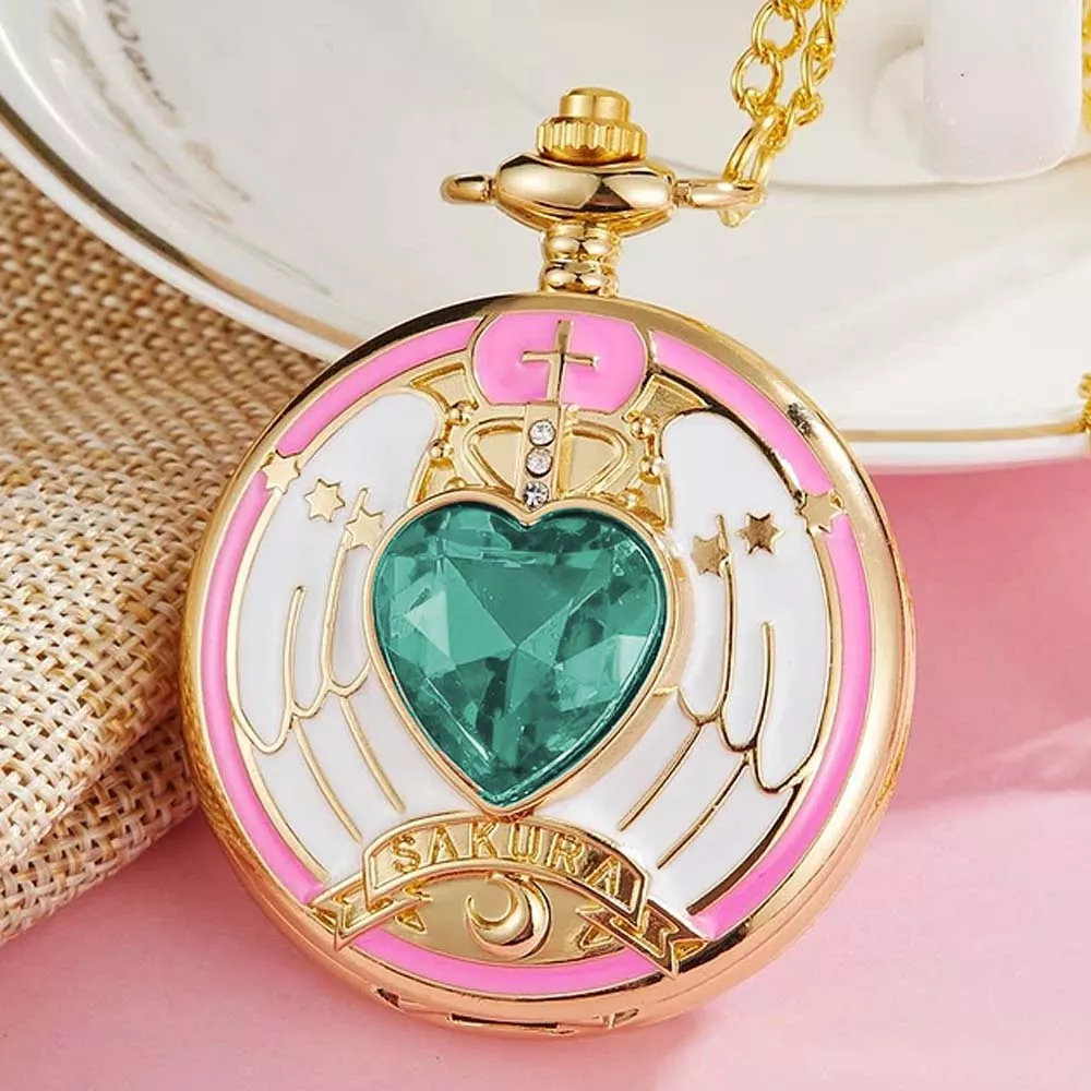 Sakura Card Captor Reloj de Bolsillo Vintage Collar Turqueza