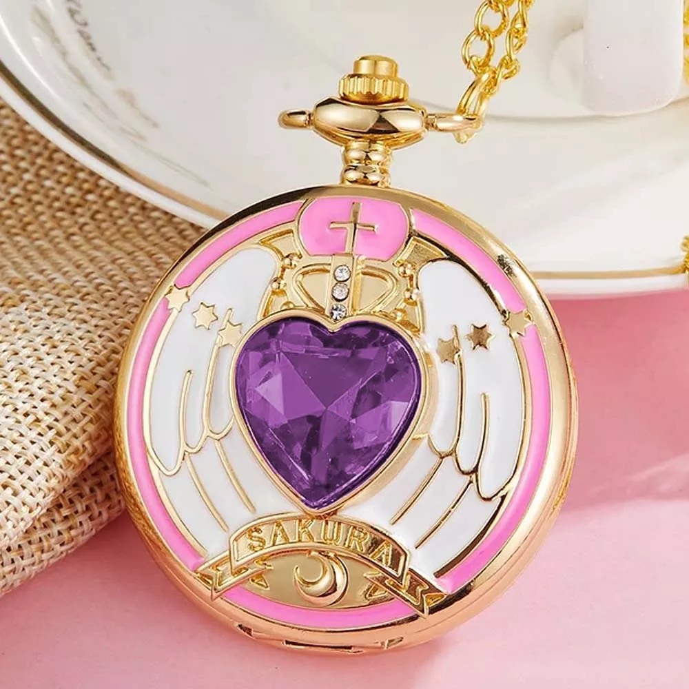 Sakura Card Captor Reloj de Bolsillo Vintage Collar Violeta