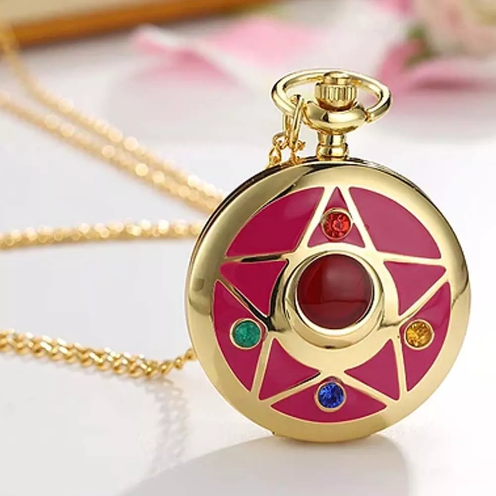 Sailor Moon Estrella Rosado Reloj de Bolsillo Vintage Collar