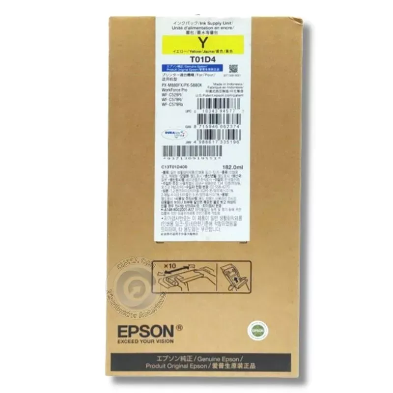 TINTA EPSON T01D4 AMARILLO WF R529 R579 50000 PAG C13T01D400   182 0 ML