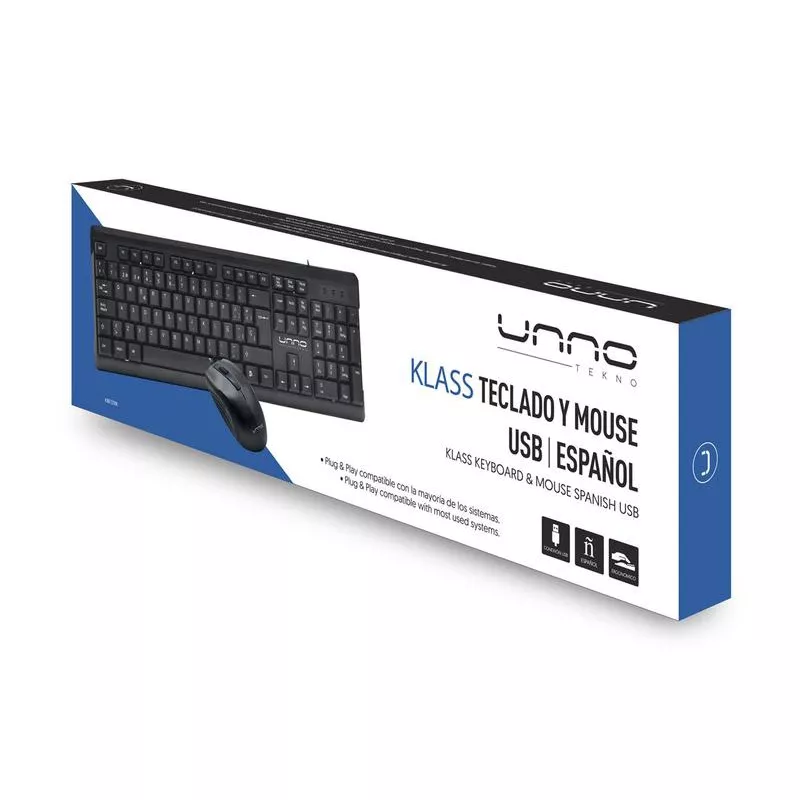 COMBO UNNO KB6721BK TECLADO MOUSE USB ESPANOL