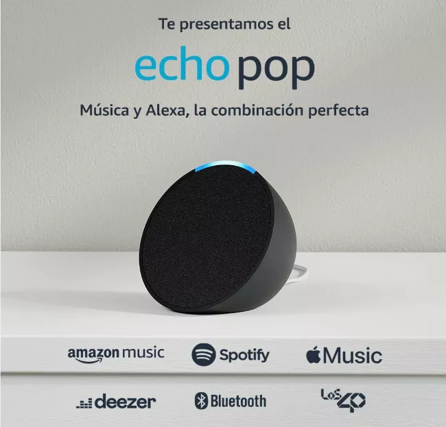 Amazon Echo Pop | Altavoz inteligente wifi y Bluetooth con Alexa, de sonido potente y compacto