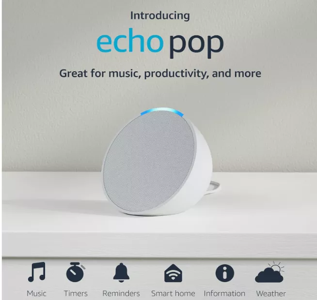 Amazon Echo Pop | Altavoz inteligente wifi y Bluetooth con Alexa, de sonido potente y compacto