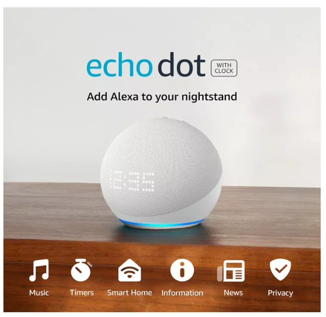 Amazon Echo Dot 5th Gen con Reloj - Asistente Virtual Alexa