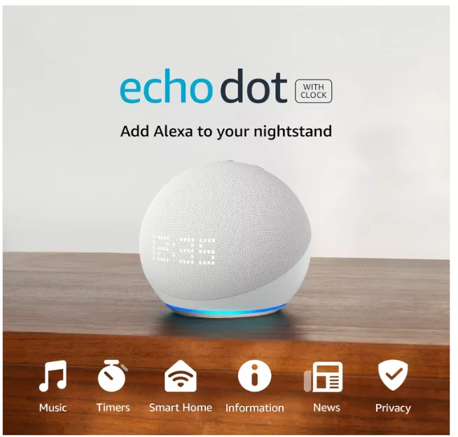 Amazon Echo Dot 5th Gen con Reloj - Asistente Virtual Alexa